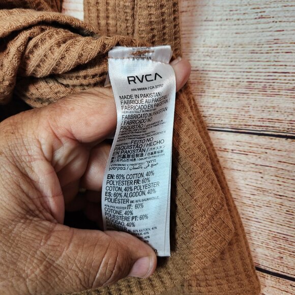 RVCA Day Shift Thermal Shirt Men’s Large Brown Waffle Knit Long Sleeve Size M - Picture 7 of 15